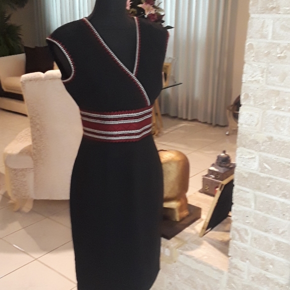 Gorgeous Black Dress trimmed in red and Cream - Picture 2 of 5